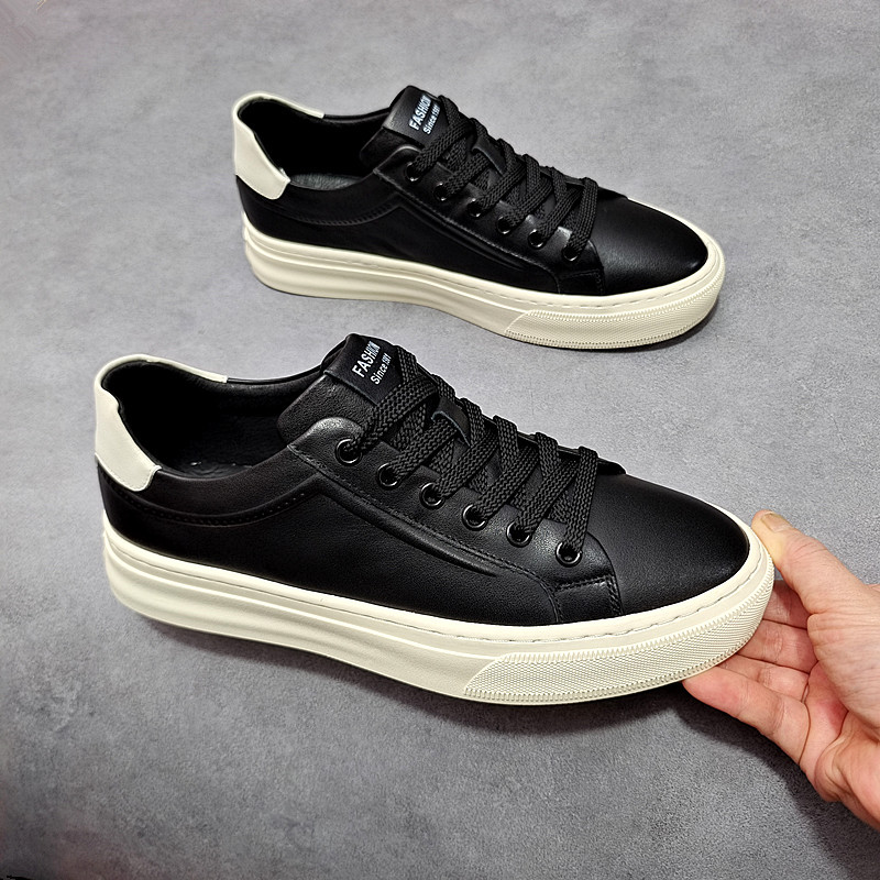 Trendy All-Match Leather Sneakers Breathable Soft-Soled Casual Shoes